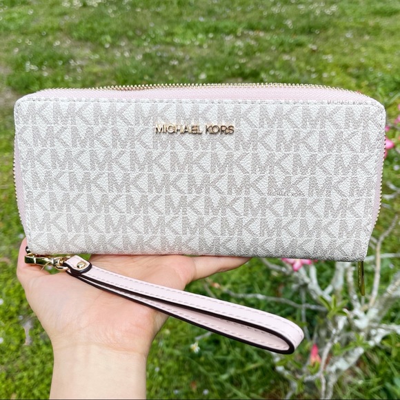 Michael Kors Jet Set Large Continental Wallet Wristlet MK Vanila Pink Blush - Picture 6 of 12